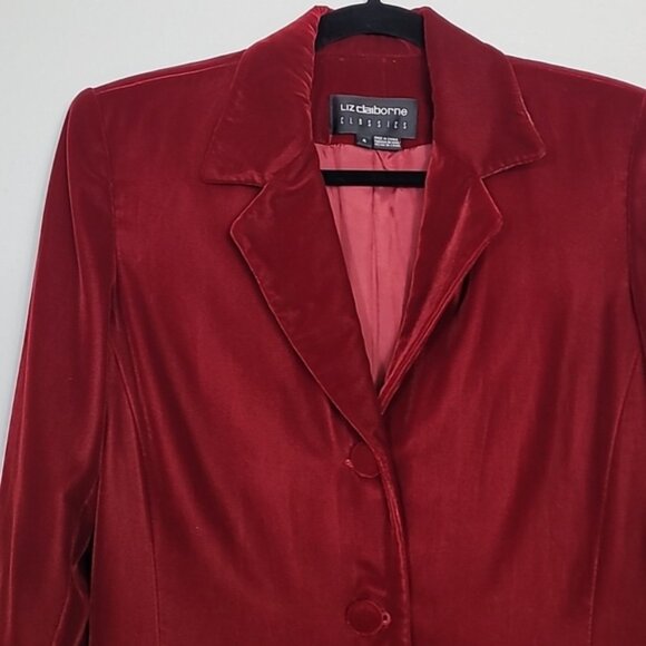 Vintage Liz Claiborne Women Velvet Blazer Jacket Size 4/S Red Pockets Button Up - Picture 5 of 14
